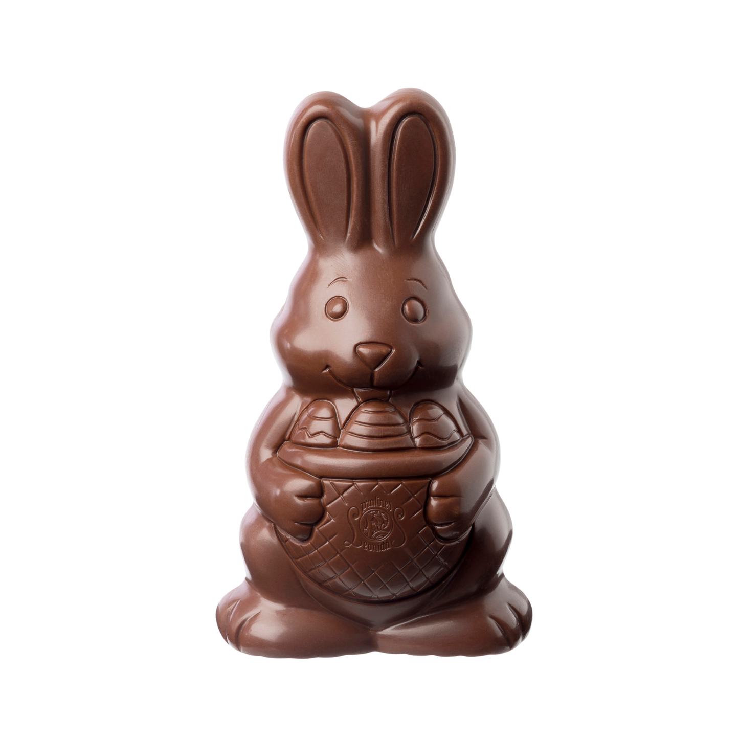 Chocolate bunny with a white background