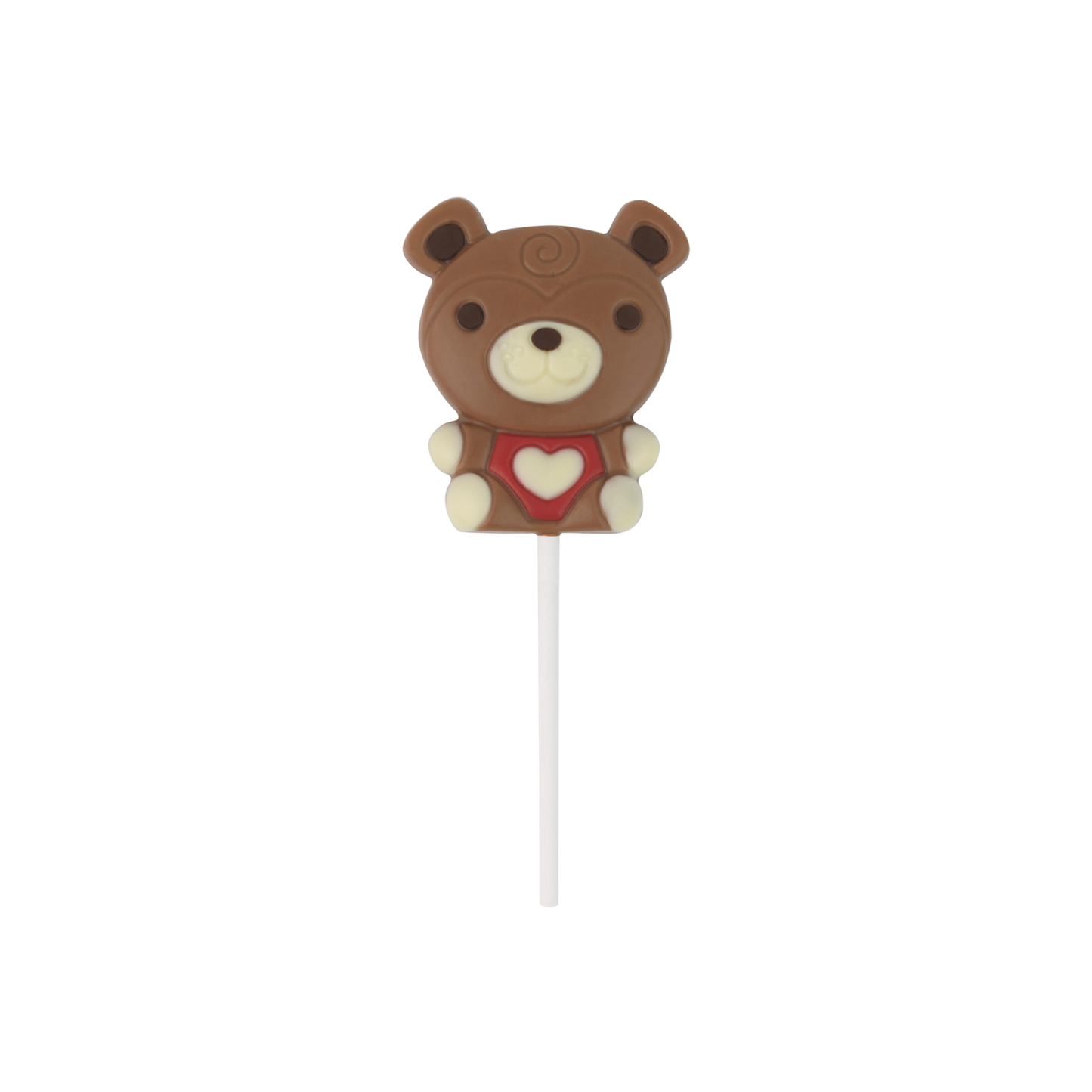 Teddy bear-shaped lollipop on a white background