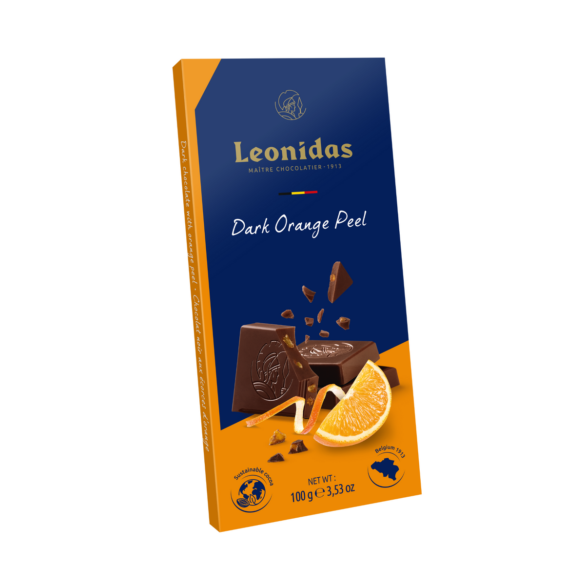 Dark Orange Chocolate Bar, 100g - Leonidas Online Ireland