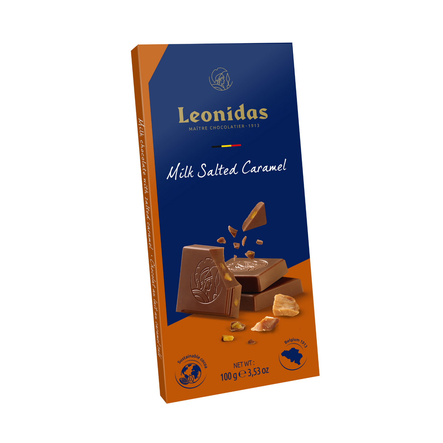 Milk Chocolate Salted Caramel Bar, 100g - Leonidas Online Ireland