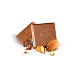 Leonidas milk chocolate bar with pieces of almond and sea salt.