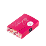 Gift box which contains Manon Ruby chocolates with raspberry buttercream, a thin layer of praline and small pieces of raspberries.