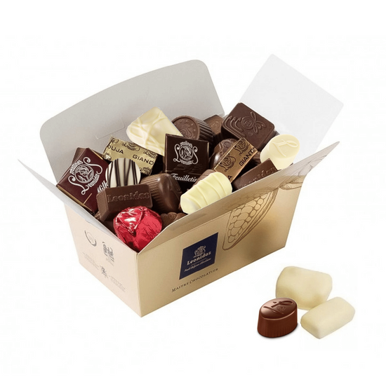 The Leonidas ballotin contains our famous and delicious Leonidas chocolates that are made with 100% pure cocoa butter. 